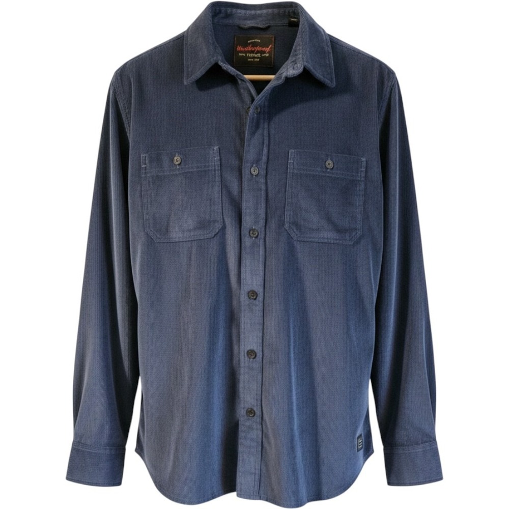 Vintage Corduroy Shirt Mens Small Navy Blue Long Sleeve Button Down
